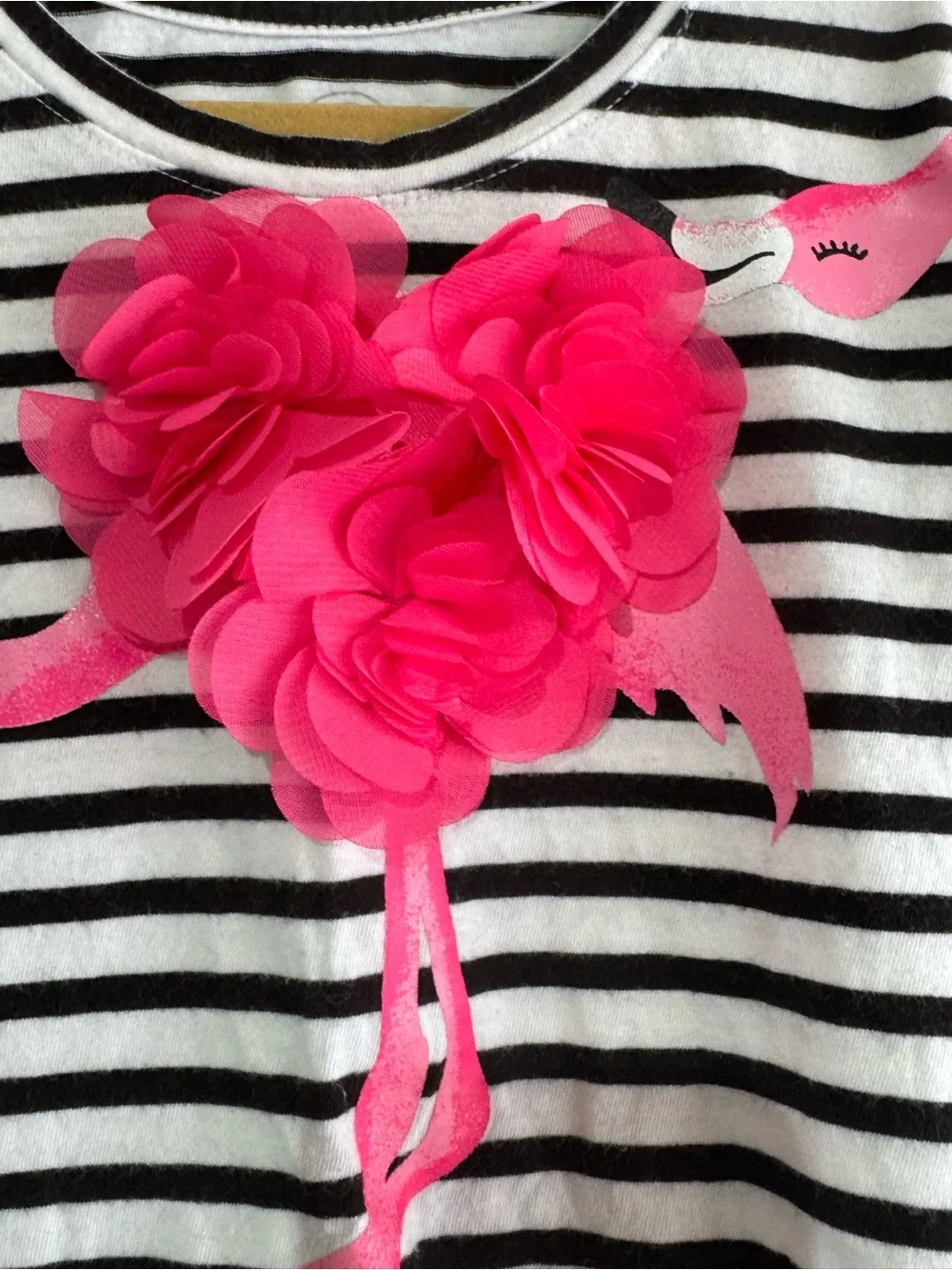 Girls size S 6/6x | Black & White Striped Flamingo Tee - Picture 2 of 4